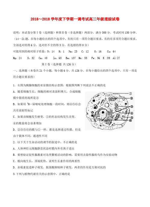 最新-河北省衡水中学2018届高三理综下学期一调考试 精