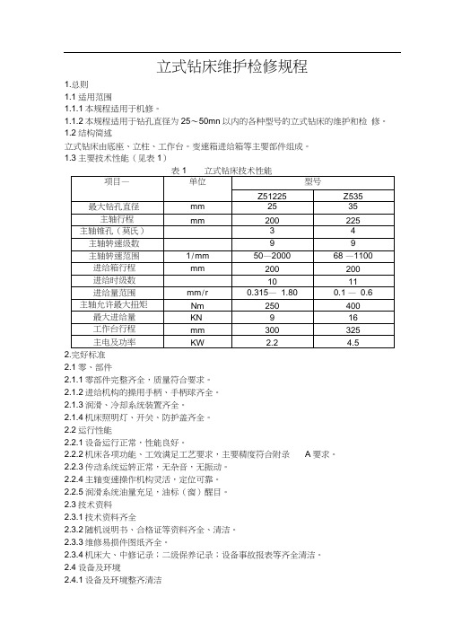 钻床维护检修规程