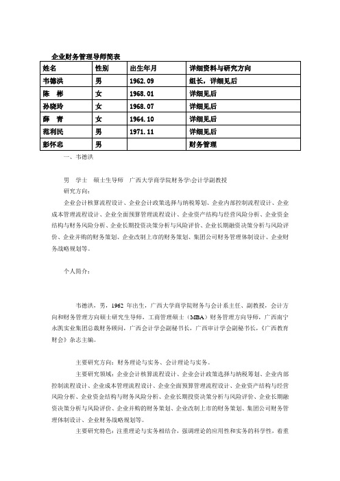 企业财务管理导师简表