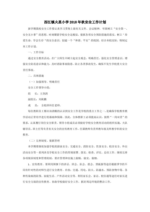 火星小学2018年秋安全工作计划