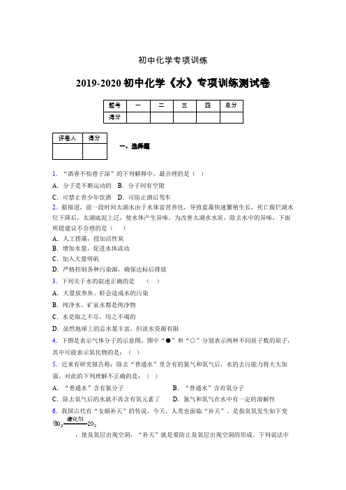 2019-2020学年初中化学《水》专项训练模拟测试(含答案) (221)
