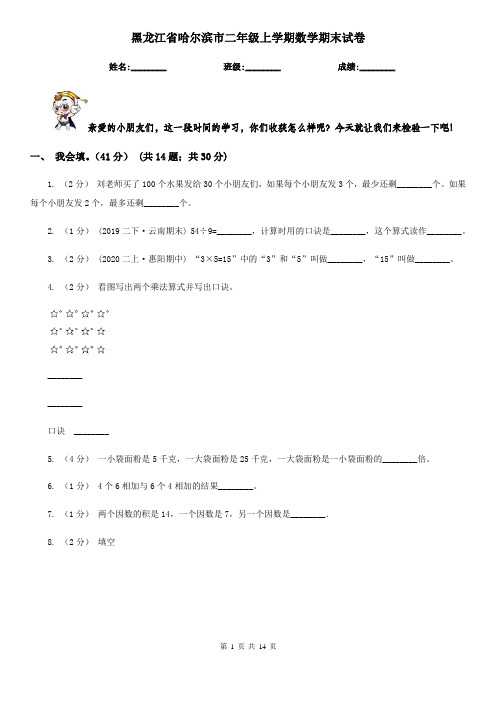 黑龙江省哈尔滨市二年级上学期数学期末试卷