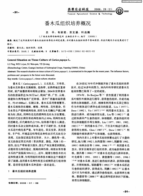 番木瓜组织培养概况