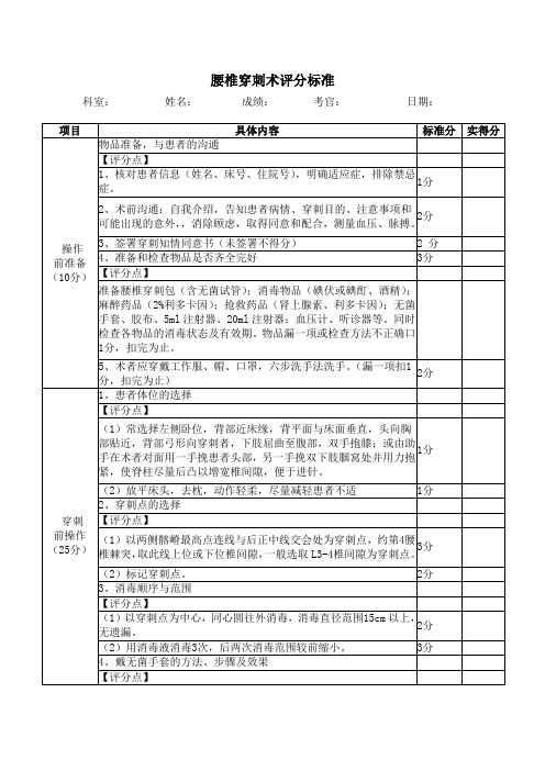 腰椎穿刺术评分标准