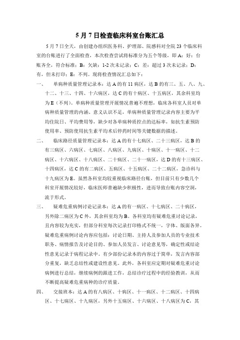 (完整版)创建办检查临床科室台账情况汇总