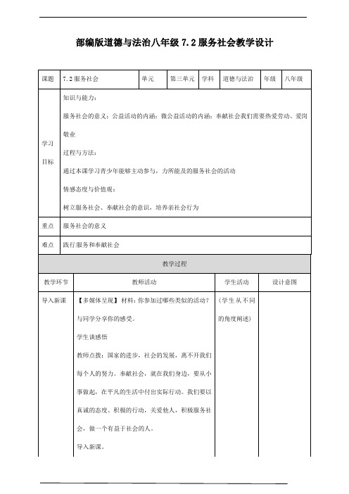 (名师整理)道德与法治八年级上册第3单元第7课第2框《服务社会》省优质课获奖教案