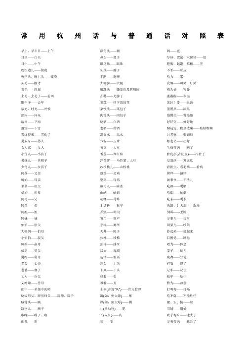 常用杭州话与普通话对照表