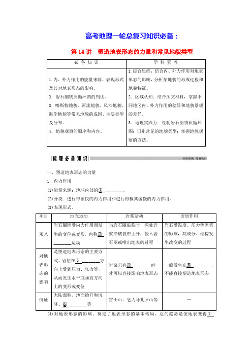 高考地理一轮总复习知识必备第一模块第五章地貌第14讲塑造地表形态的力量和常见地貌类型(含答案)