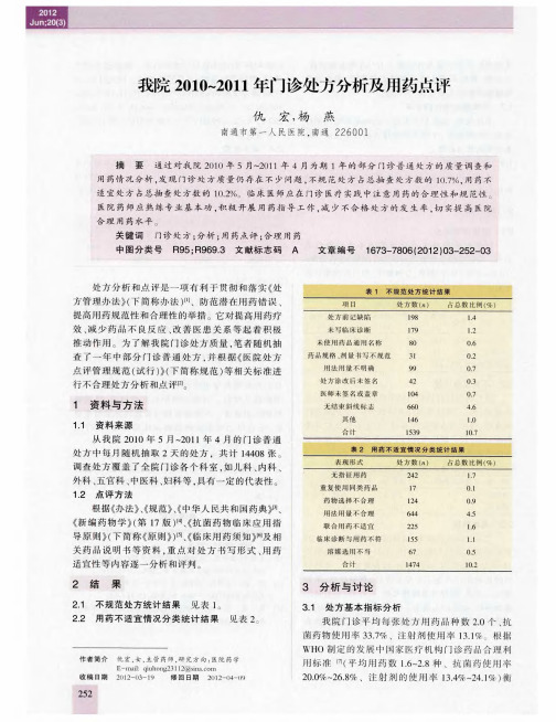 我院2010～2011年门诊处方分析及用药点评