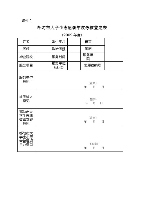 都匀市大学生志愿者年度考核鉴定表