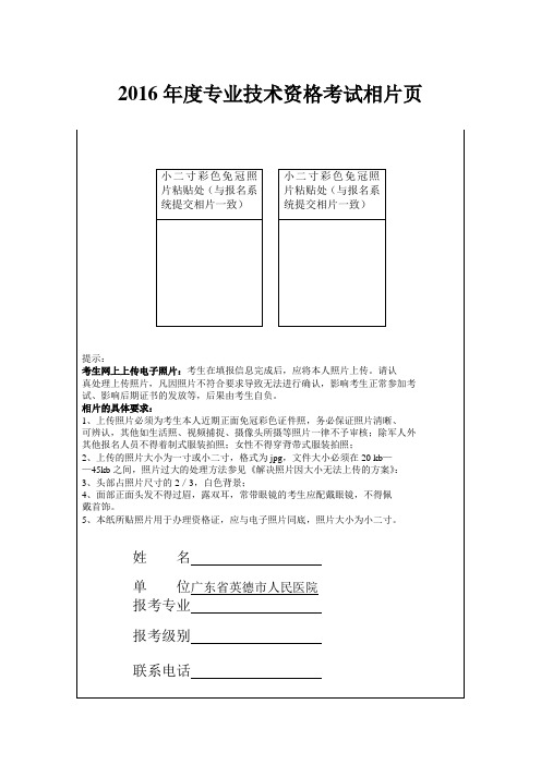 2016年度专业技术资格考试相片页