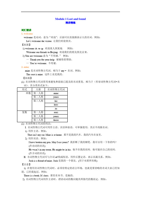 初一英语外研社版 Module 1 Lost and found 知识讲解