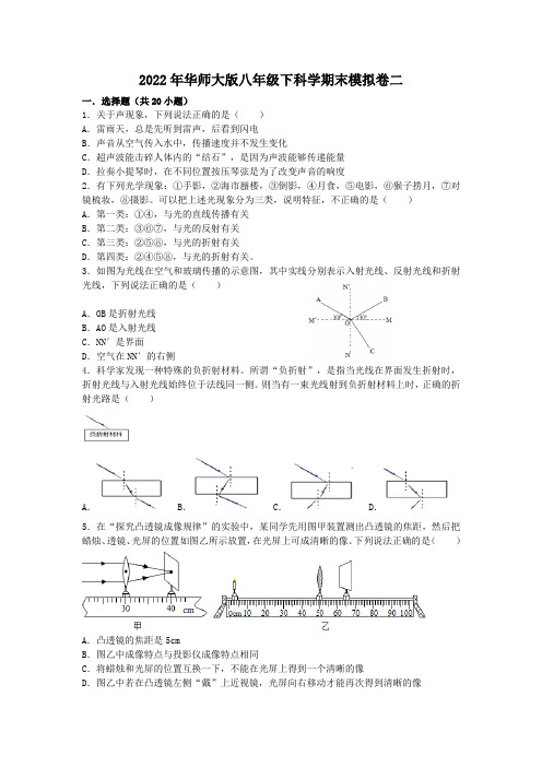 2022年华师大版八年级下科学期末模拟卷二