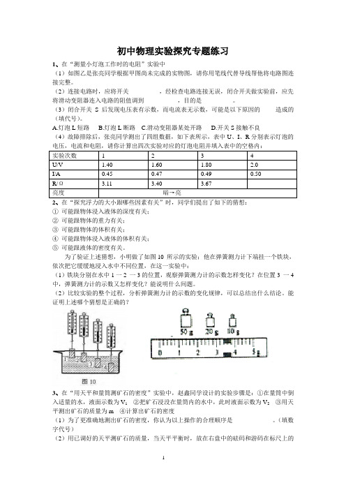 初中物理实验探究专题练习2