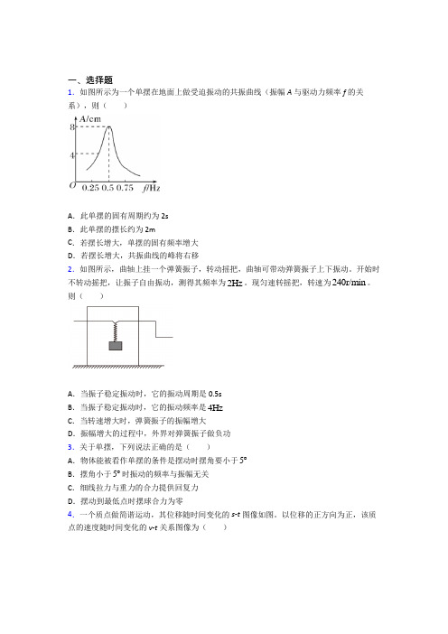 高中物理选修一第二章《机械振动》测试卷(有答案解析)(2)