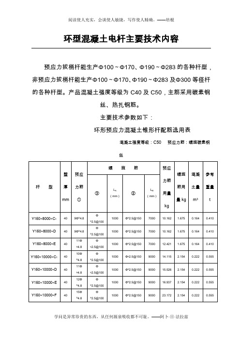 环型钢筋混凝土电杆主要技术