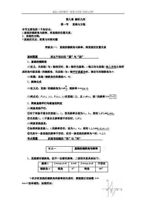 届高三理科数学一轮复习学案 直线与方程