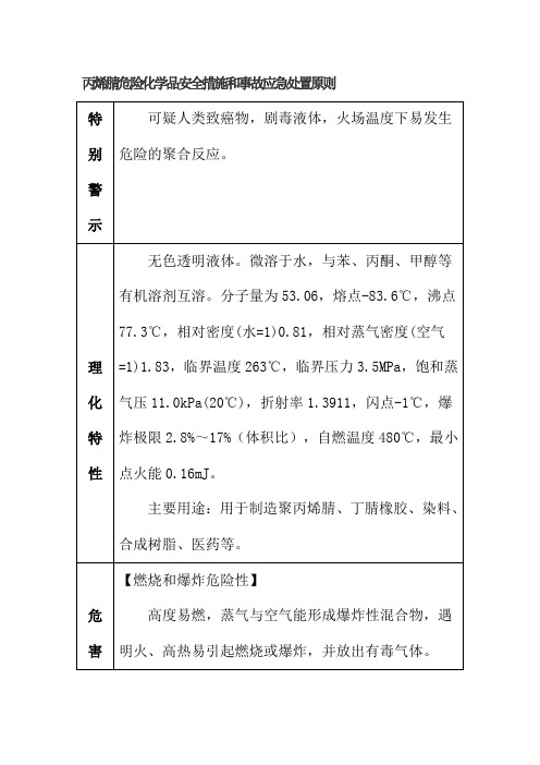 丙烯腈危险化学品安全措施和事故应急处置原则