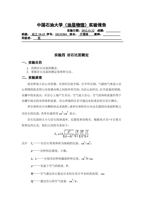 岩石比面测定实验报告