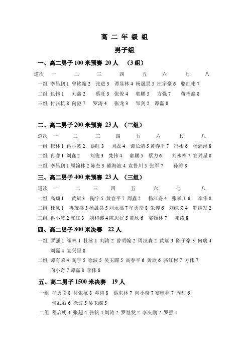 高二赛程表