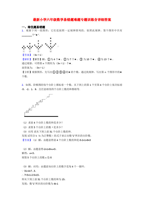 最新小学六年级数学易错题难题专题训练含详细答案