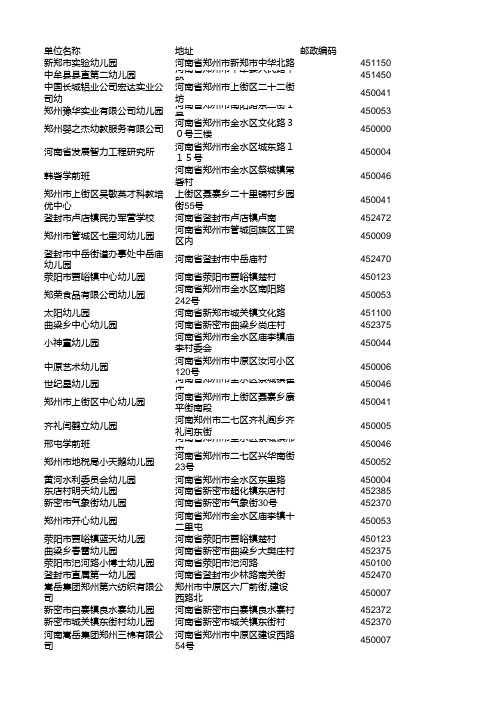 河南省郑州市幼儿园一览表
