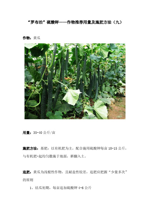 “罗布泊”硫酸钾——作物推荐用量及施肥方法(九)