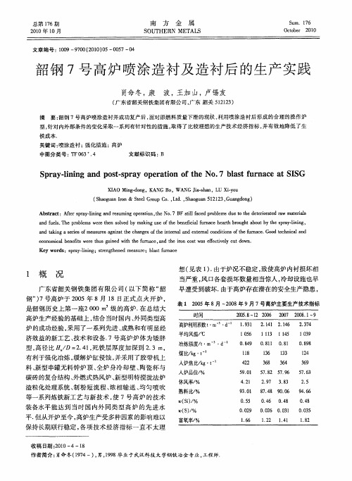 韶钢7号高炉喷涂造衬及造衬后的生产实践