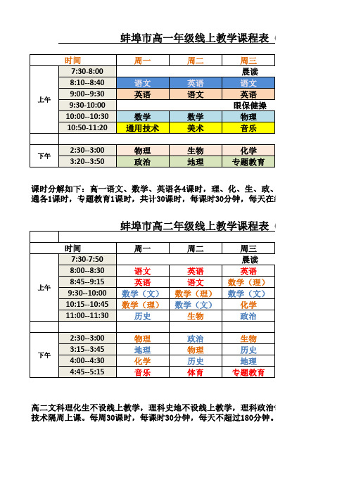 蚌埠市在线教学课程表(2)(1)
