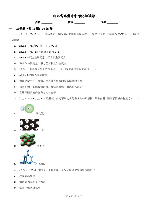 山东省东营市中考化学试卷 