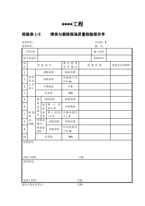 检验表1-5     清表与掘除现场质量检验报告单