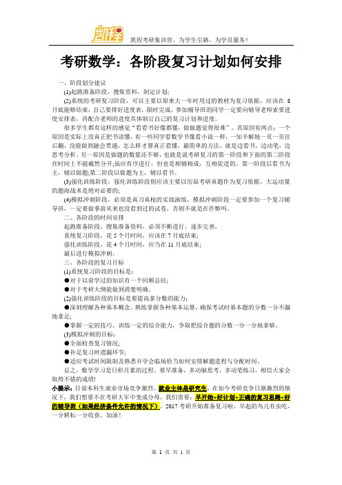 考研数学：各阶段复习计划如何安排