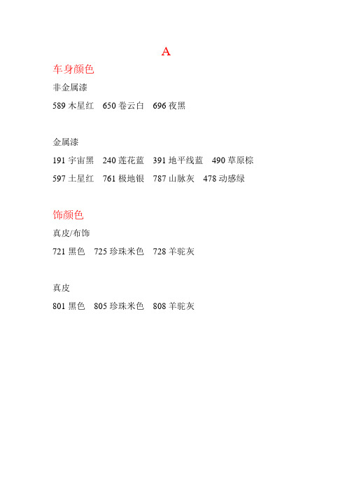 奔驰 汽车颜色代码