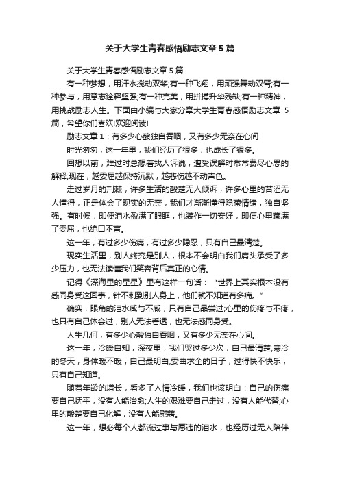 关于大学生青春感悟励志文章5篇