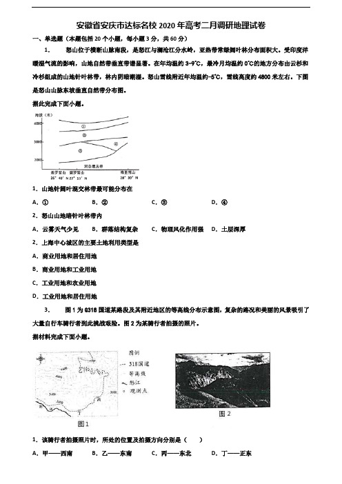 安徽省安庆市达标名校2020年高考二月调研地理试卷含解析