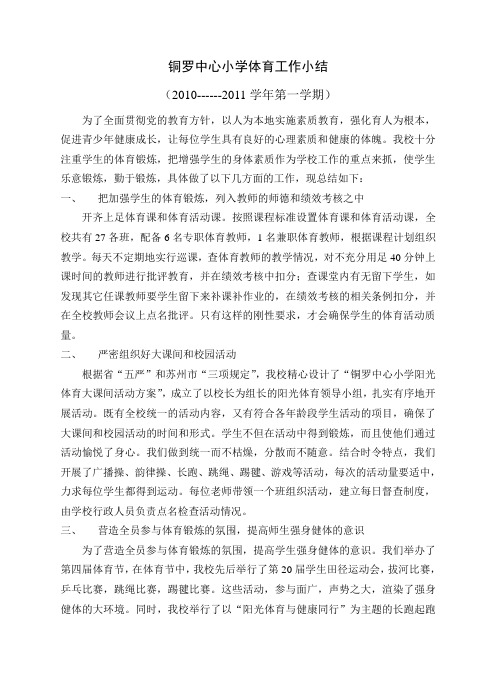 铜罗中心小学体育工作小结