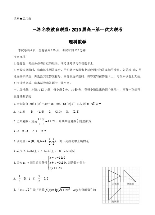 湖南省三湘名校2019届高三第一次大联考数学(理)试卷含答案