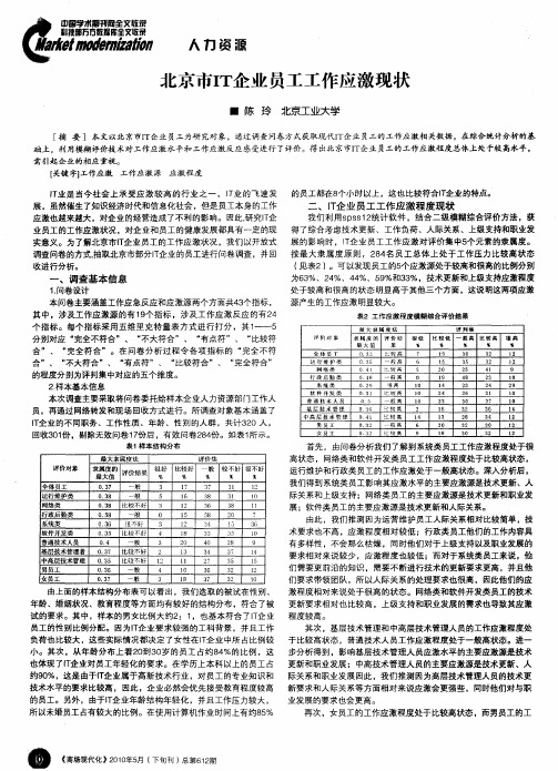 北京市IT企业员工工作应激现状
