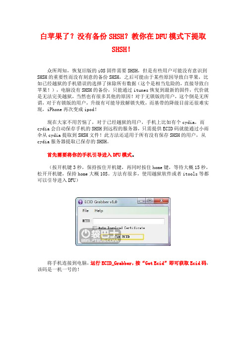 白苹果了？没有备份SHSH？教你在DFU模式下提取SHSH!