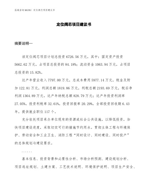 定位阀芯项目建议书