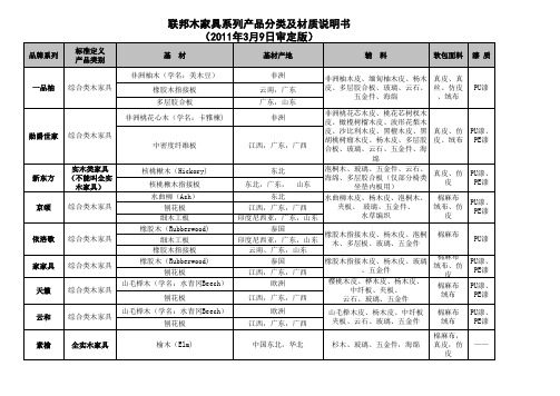 联邦木家具产品材质和分类说明书