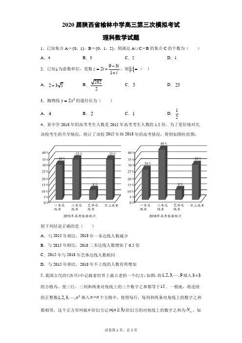 2020届陕西省榆林中学高三第三次模拟考试理科数学试题(带答案解析)