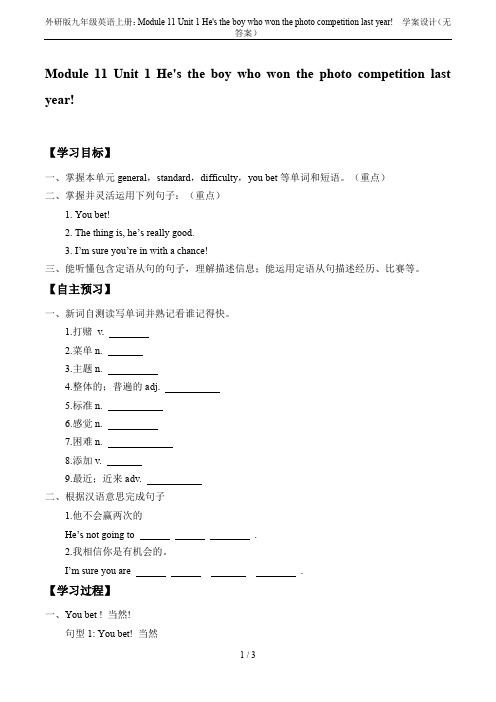 外研版九年级英语上册：Module 11 Unit 1 He's the boy who won t