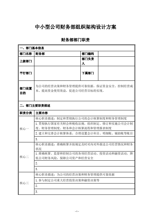 中小型公司财务部组织架构设计方案