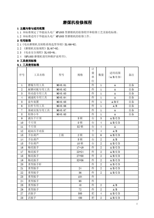 磨煤机检修工艺规程