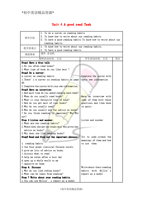 牛津译林版八下 Unit 4 A good read Task教案 (1)