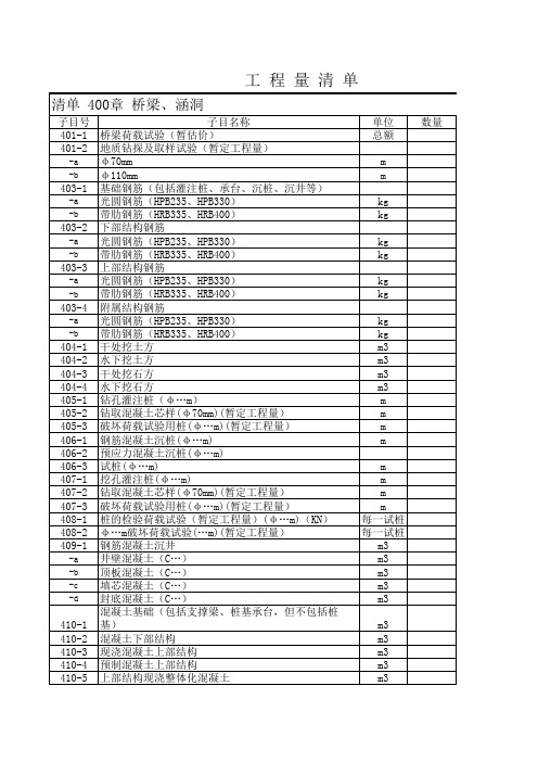 桥梁工程量清单模板