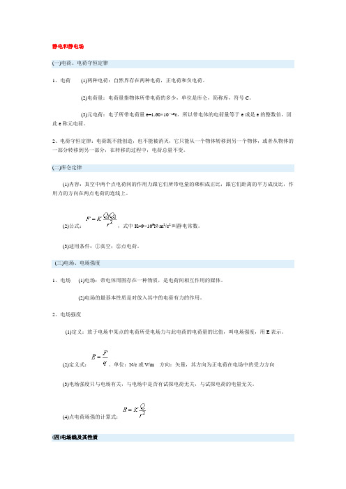 电场 磁场 知识点归纳