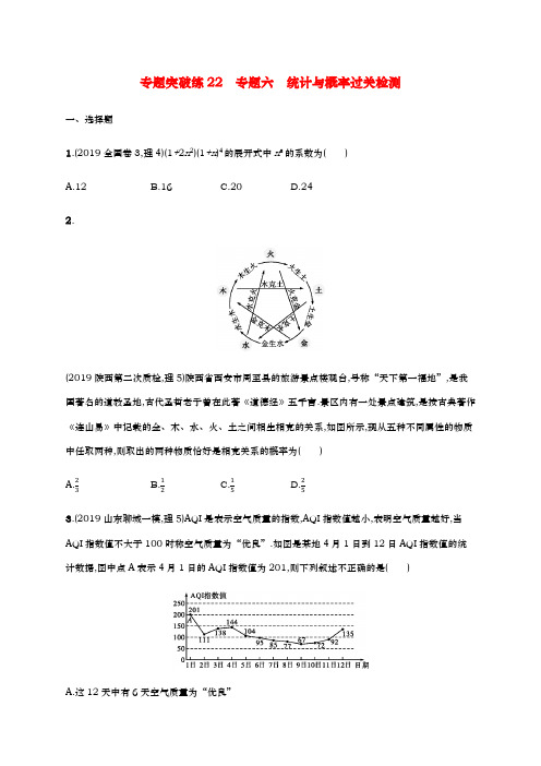 2020届  二轮(理科数学)  专题六统计与概率过关检测   专题卷(全国通用)