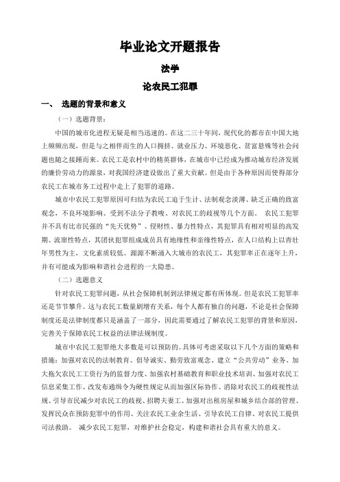 论农民工犯罪【开题报告】